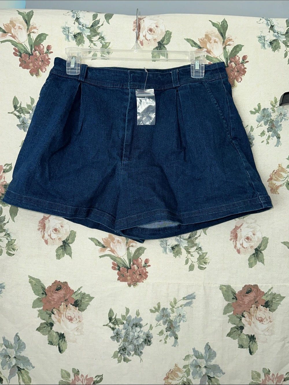 Free People Dark Blue Denim Pleated Shorts